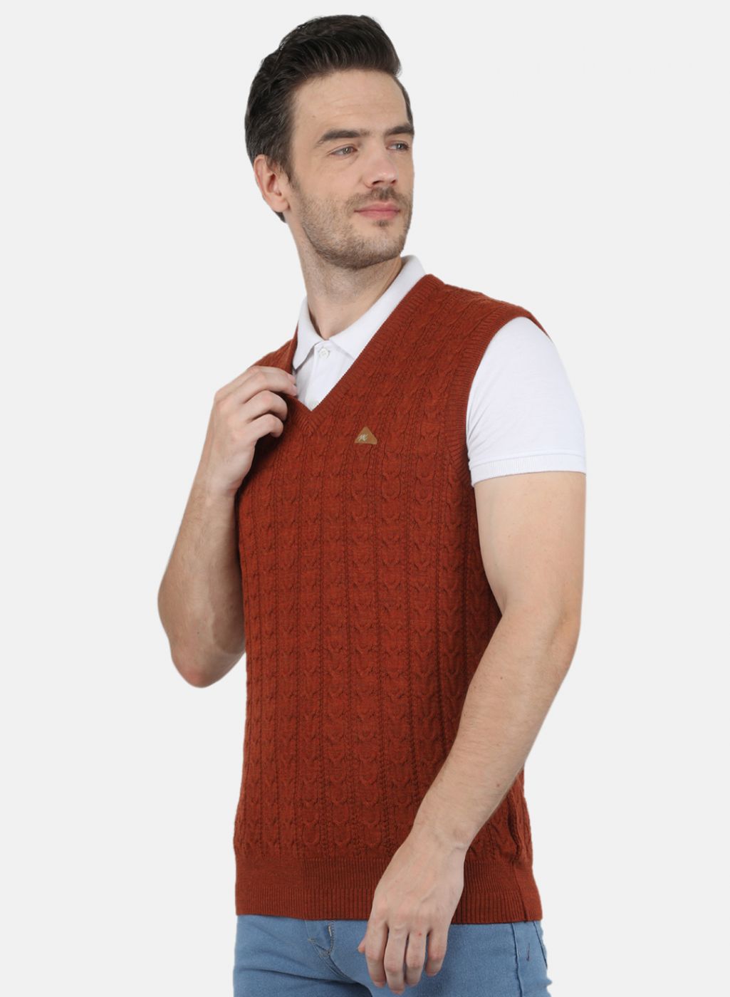 Men Orange Self Design Sweater