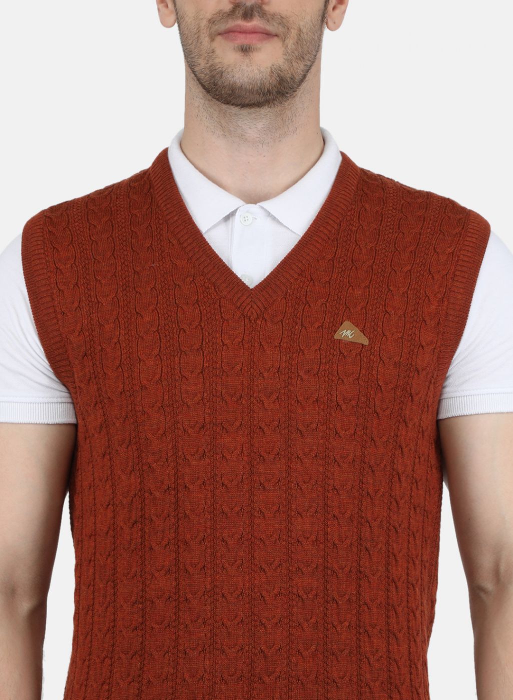 Men Orange Self Design Sweater
