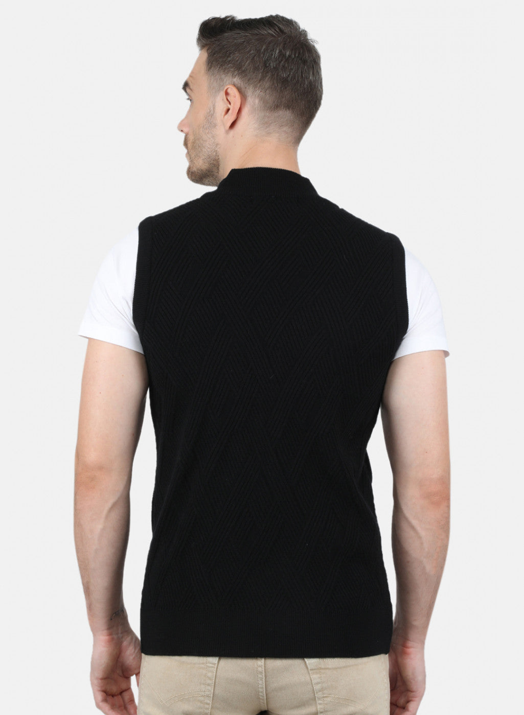 Men Black Self Design Sweater