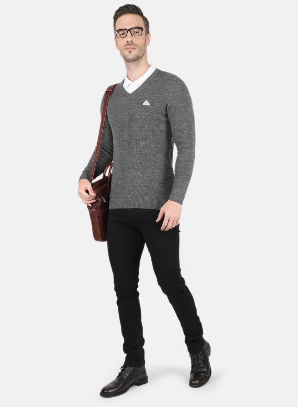 Men Grey Self Design Pullover