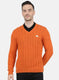 Men Orange Self Design Pullover