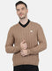 Men Beige Self Design Pullover