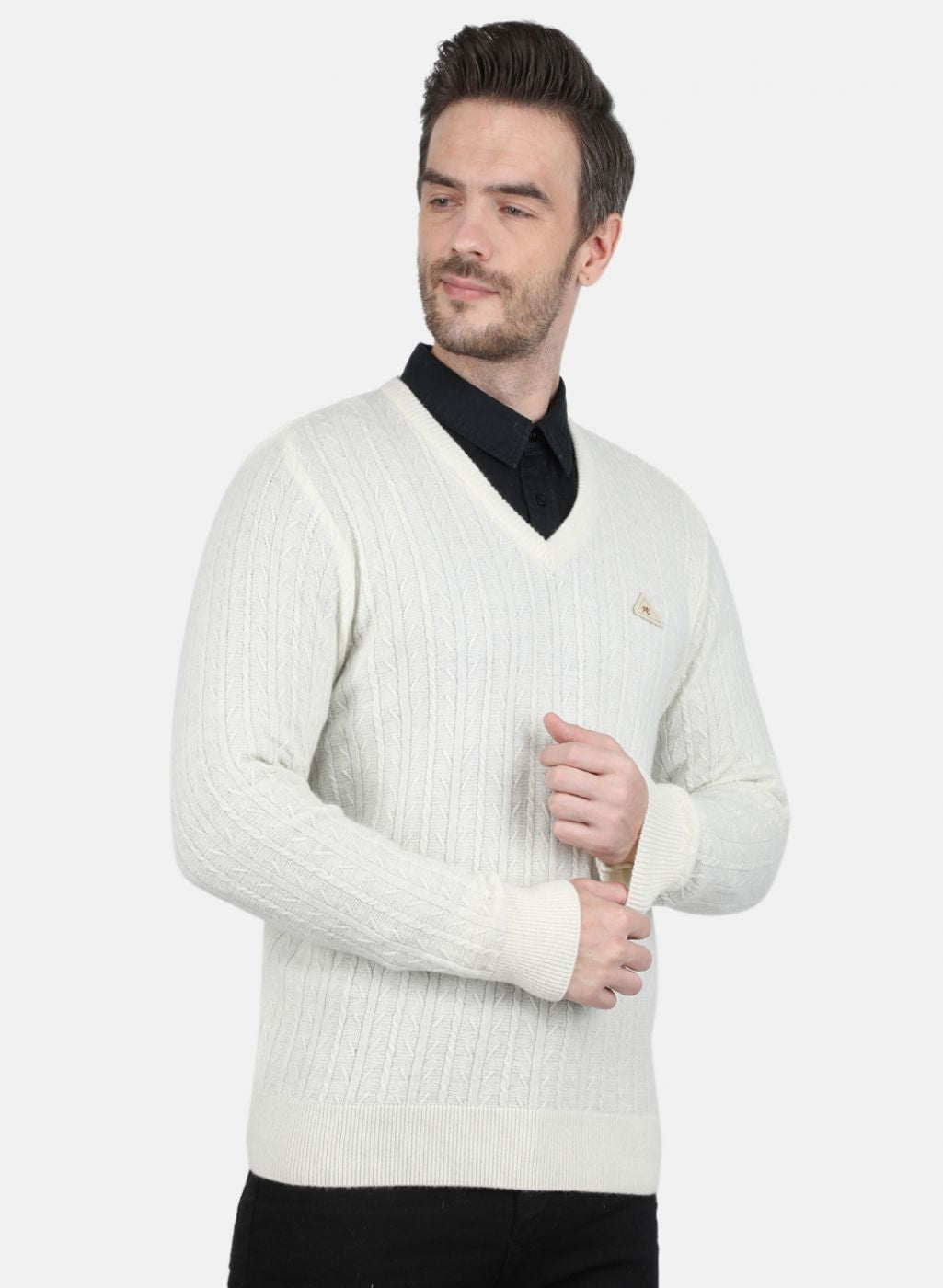 Men White Self Design Pullover