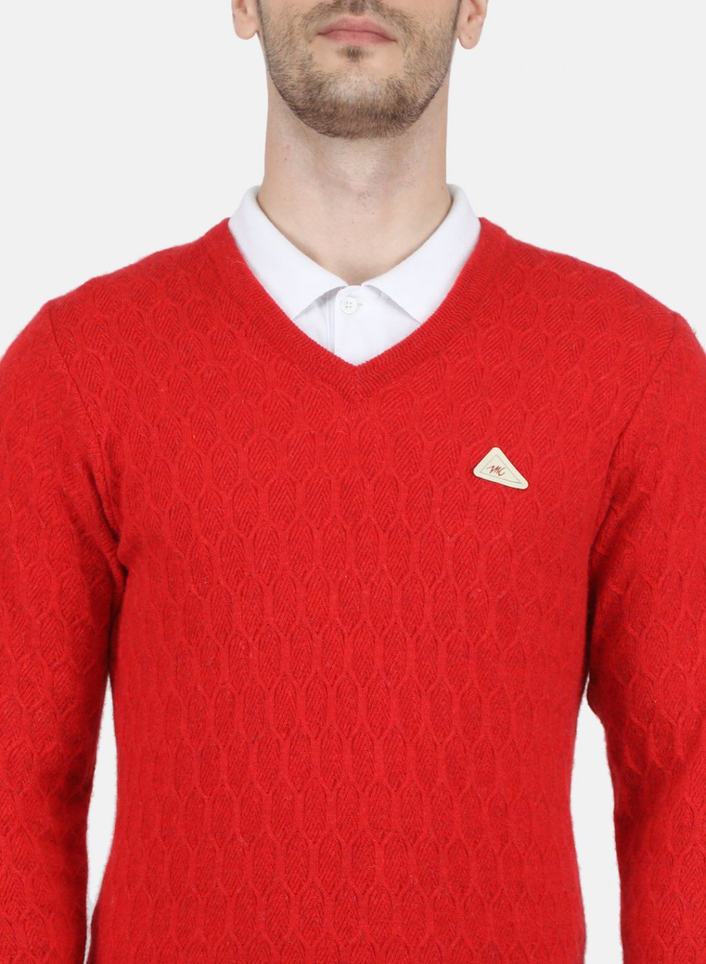 Men Red Self Design Pullover - Main Image