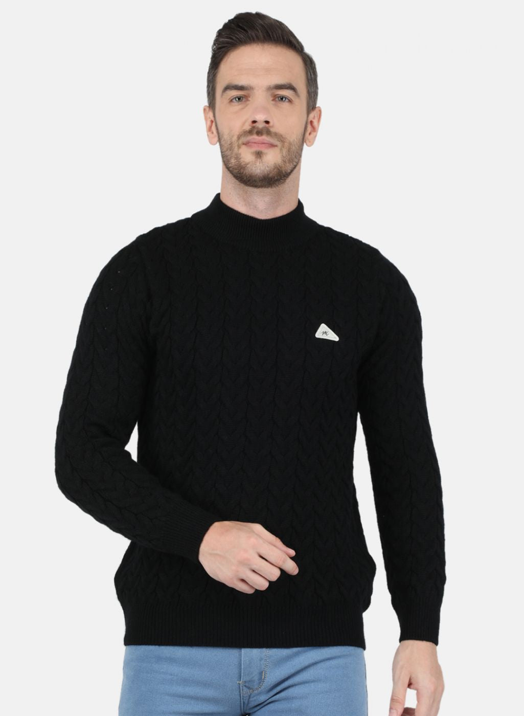 Men Black Self Design Pullover