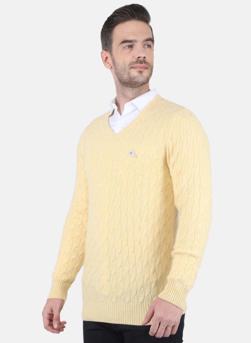 Men Beige Self Design Pullover