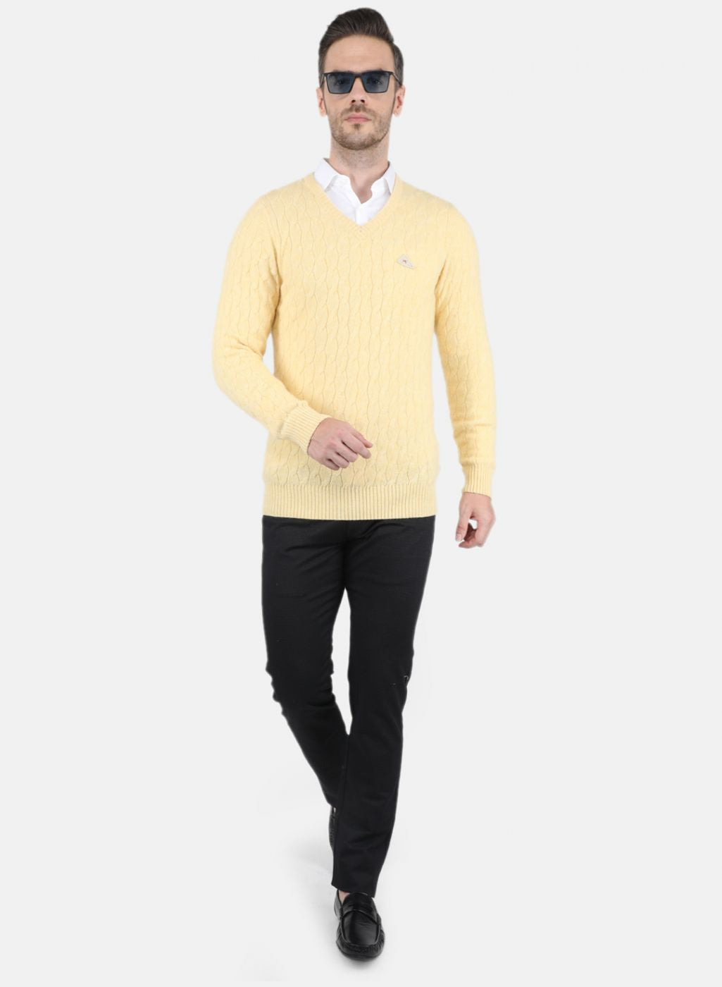 Men Beige Self Design Pullover