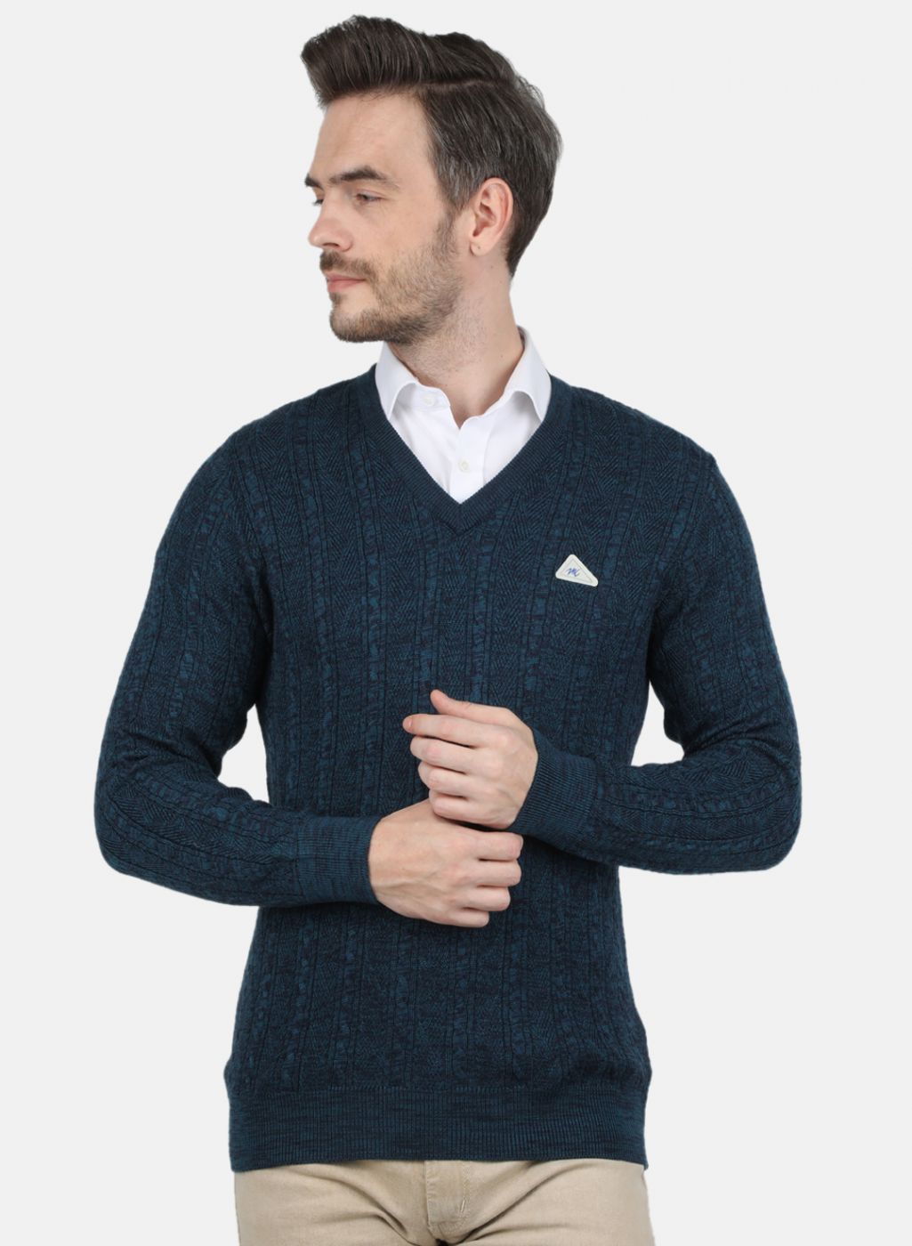 Men Blue Self Design Pullover