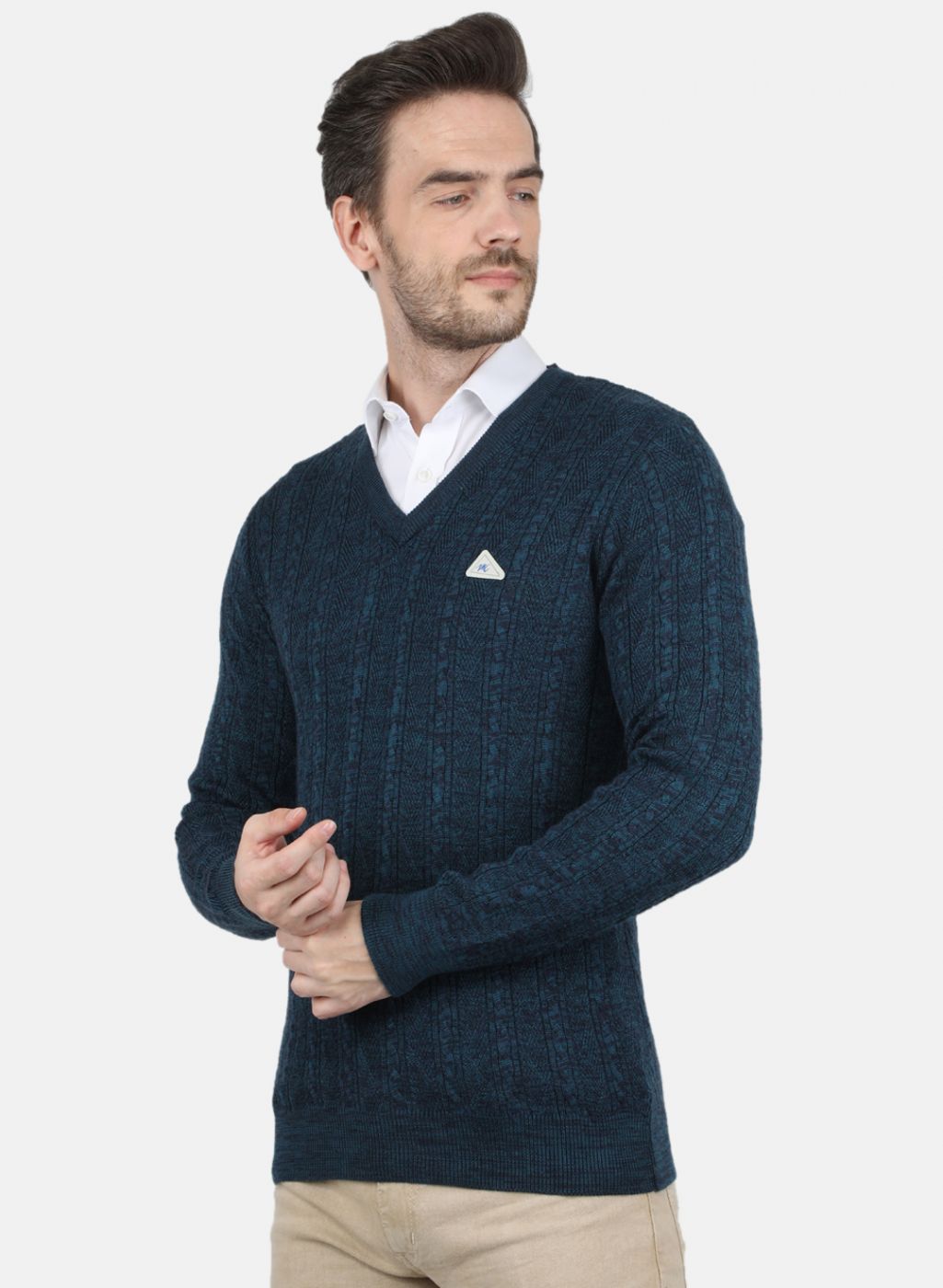 Men Blue Self Design Pullover