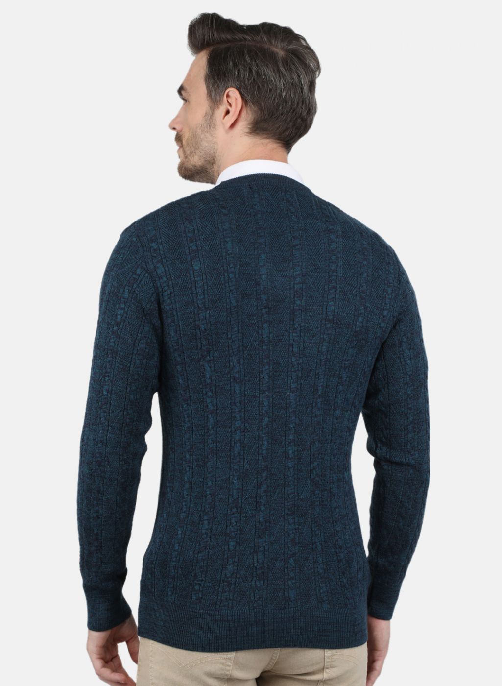 Men Blue Self Design Pullover