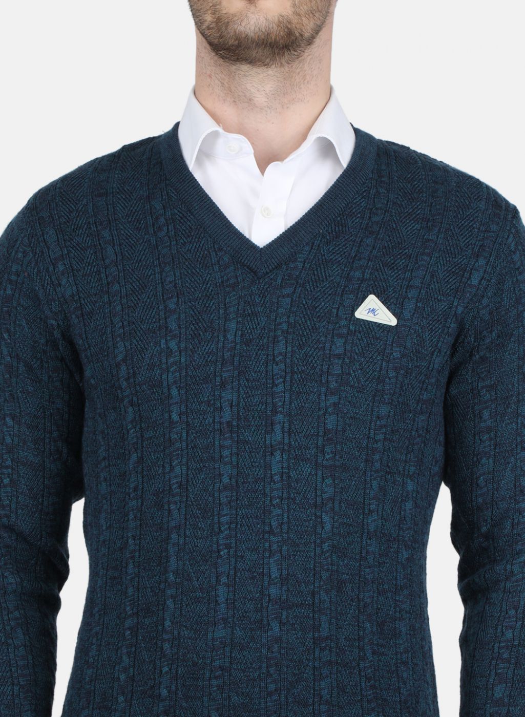 Men Blue Self Design Pullover