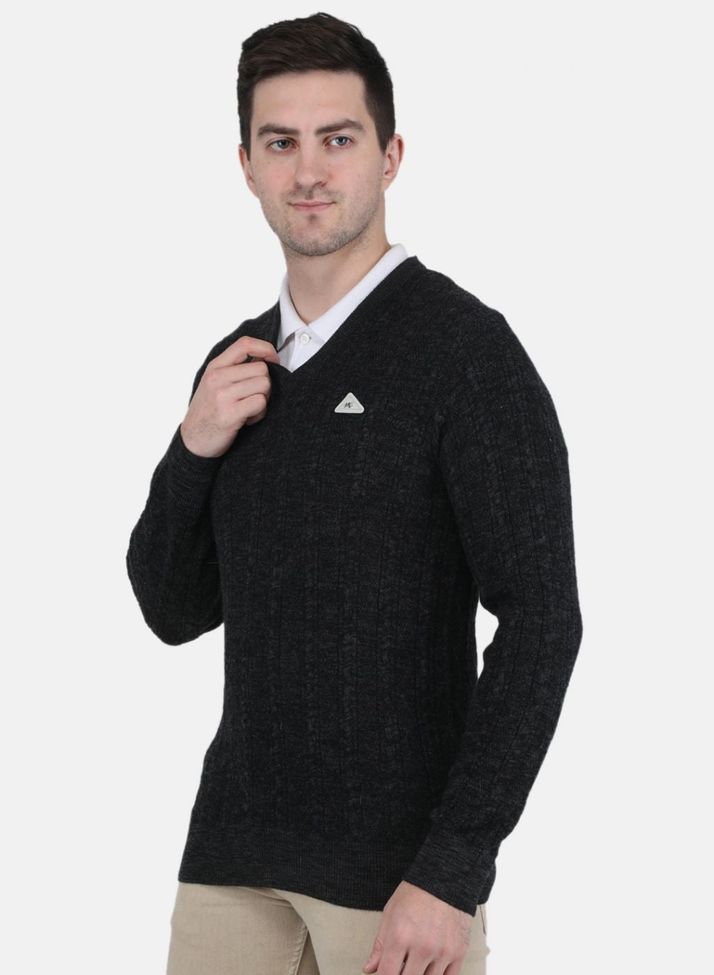 Men Dark Grey Self Design Pullover