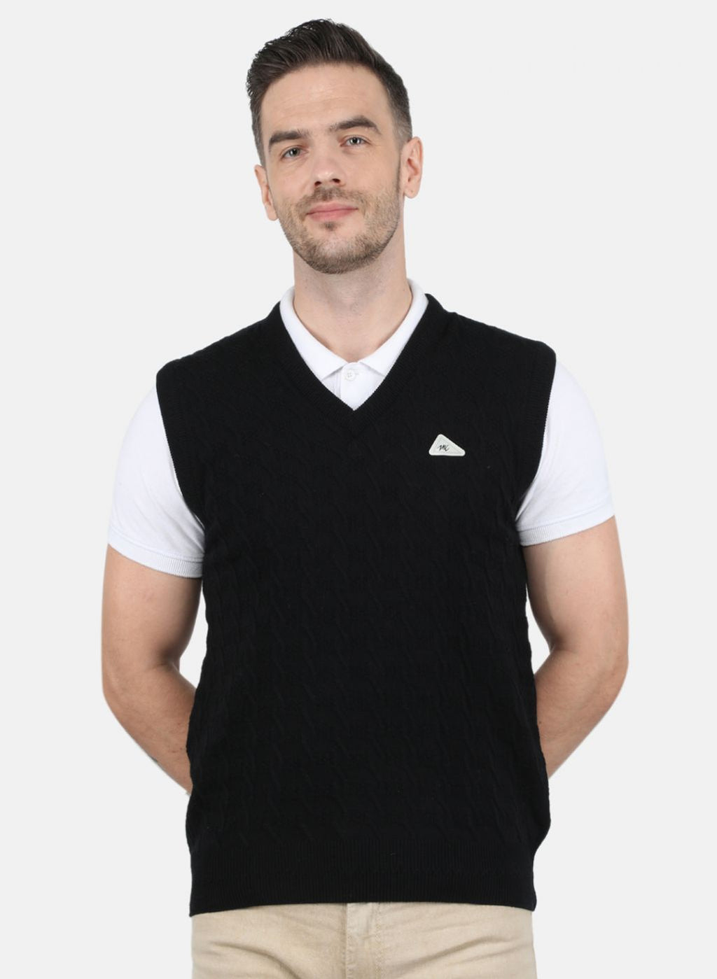 Men Black Self Design Sweater