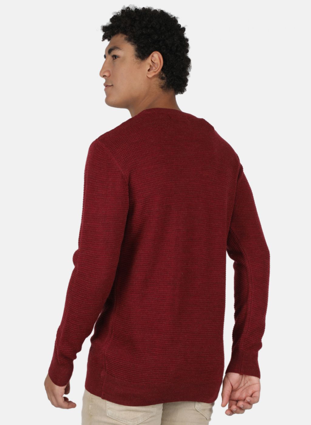 Men Maroon Self Design Pullover