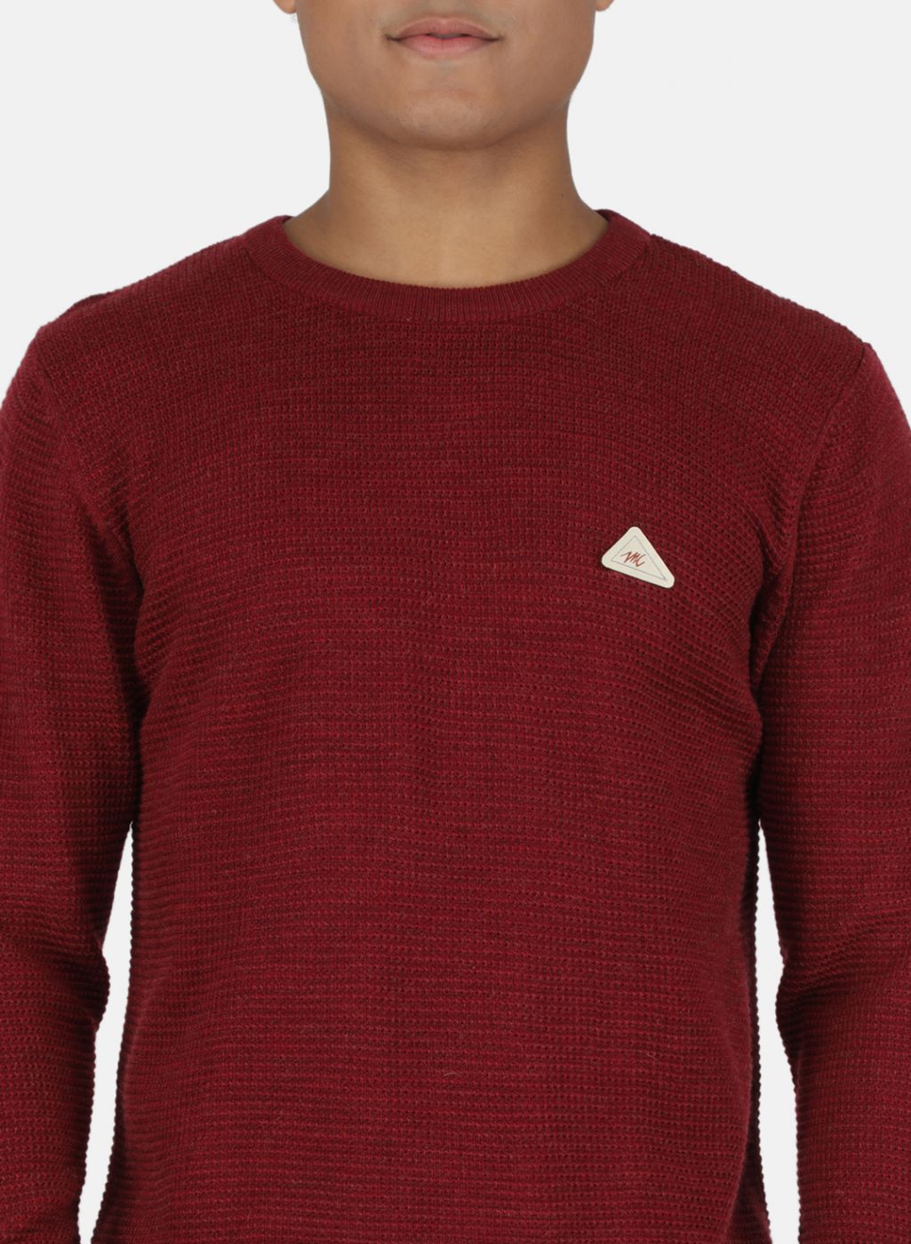 Men Maroon Self Design Pullover