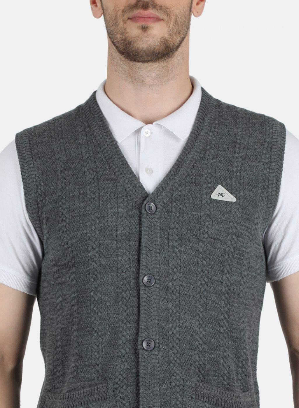 Men Grey Self Design Cardigan