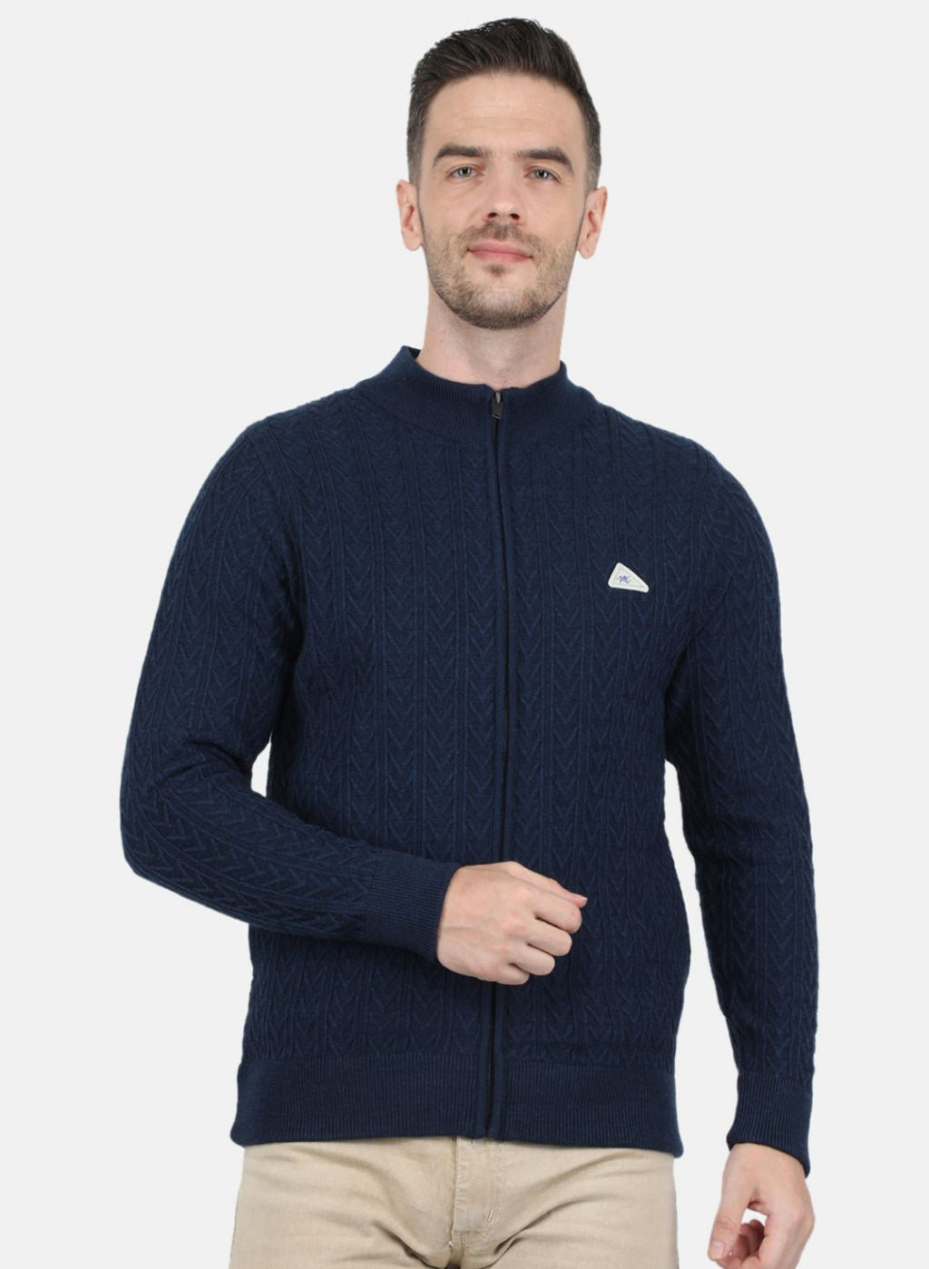 Men NAvy Blue Self Design Pullover