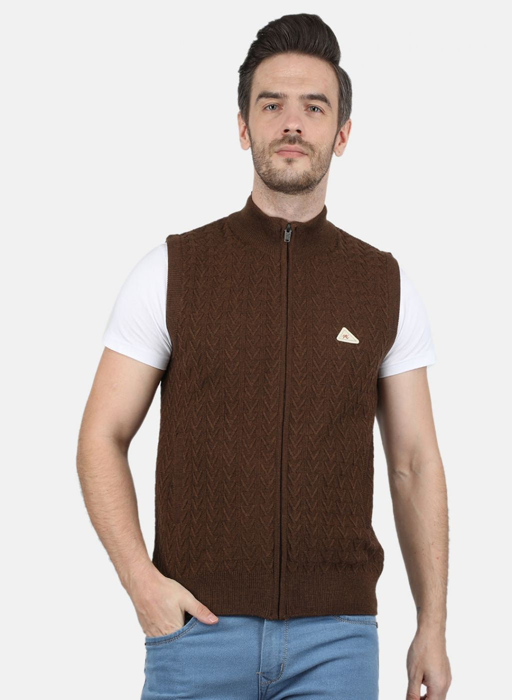 Men Brown Self Design Sweater