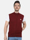 Men Maroon Self Design Sweater