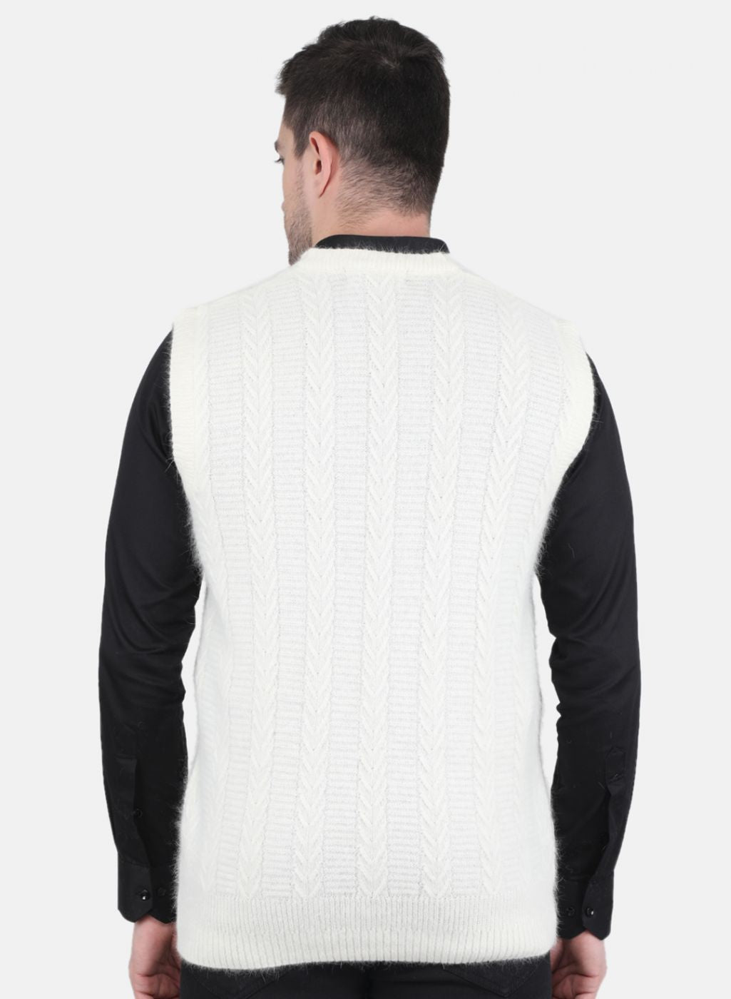 Men White Self Design Sweater