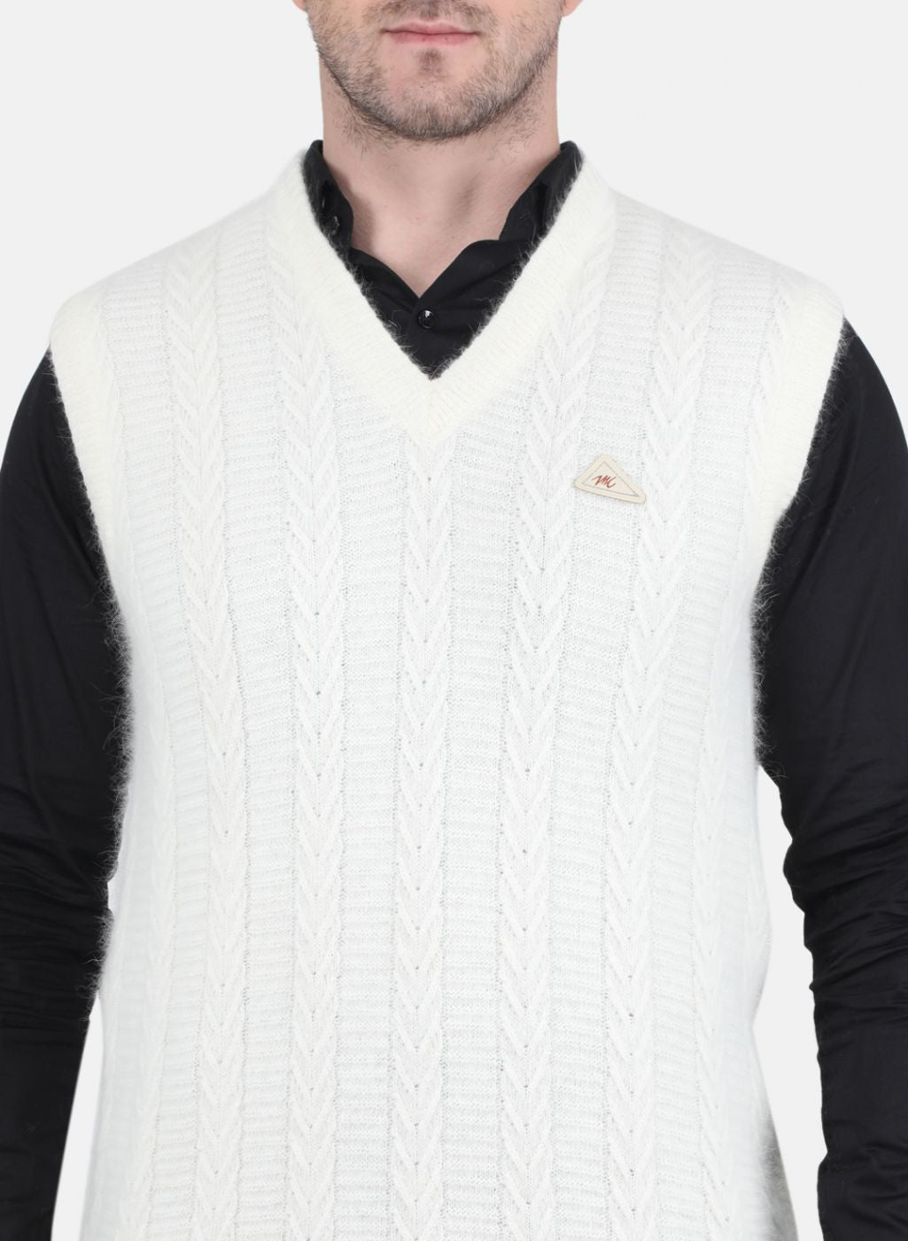 Men White Self Design Sweater