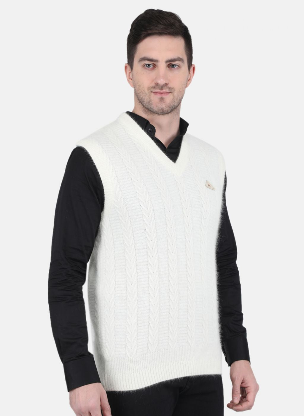 Men White Self Design Sweater