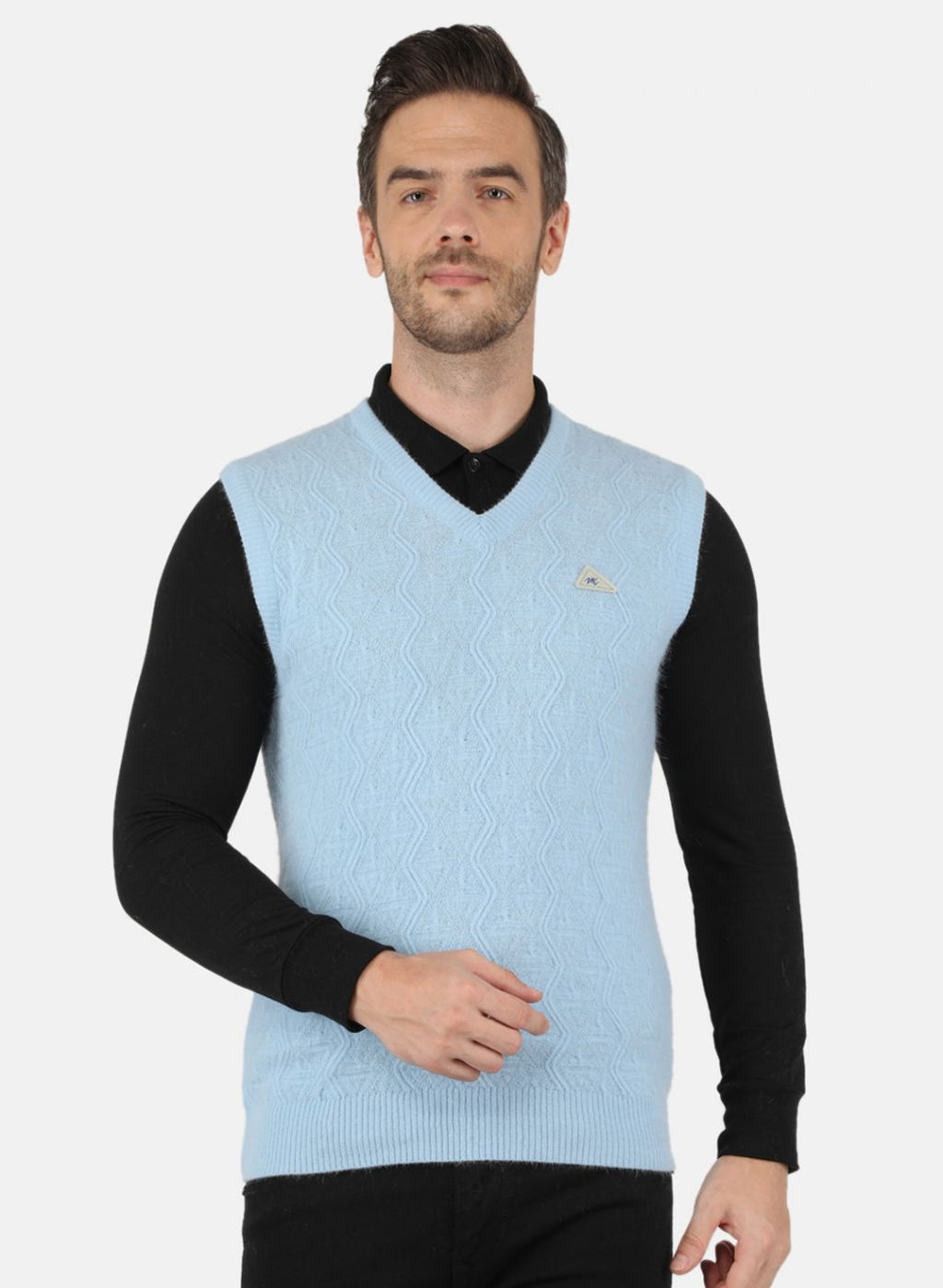 Men Blue Self Design Sweater