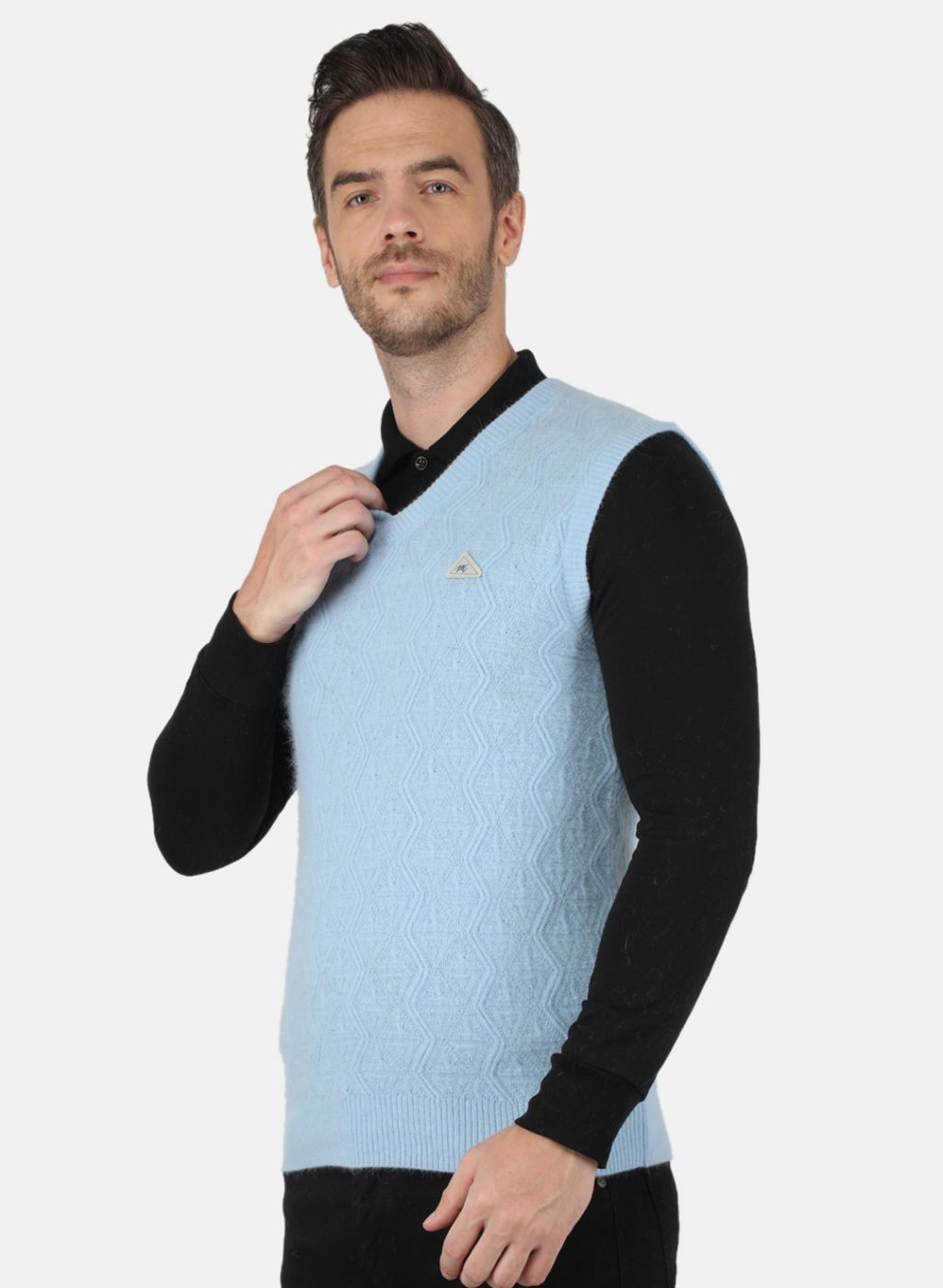 Men Blue Self Design Sweater