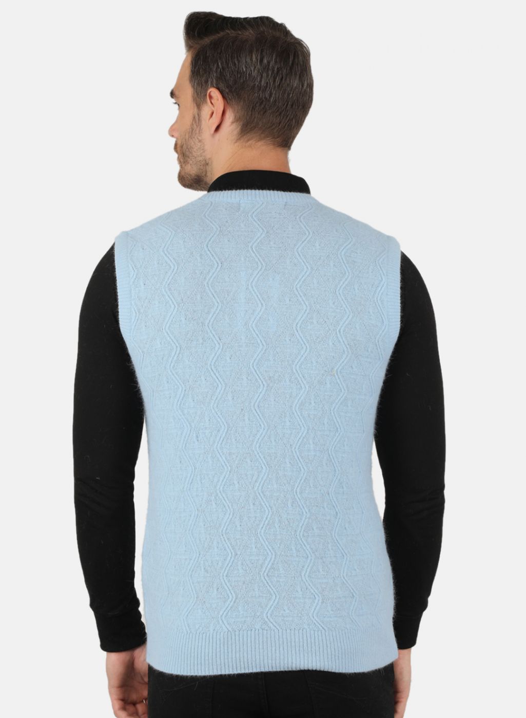 Men Blue Self Design Sweater