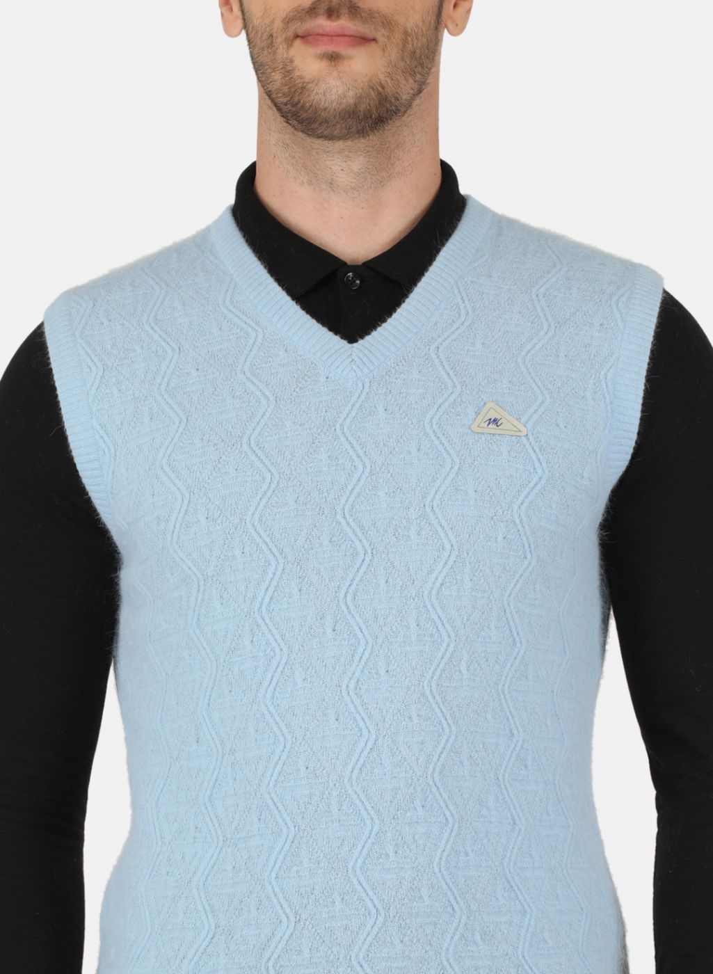 Men Blue Self Design Sweater