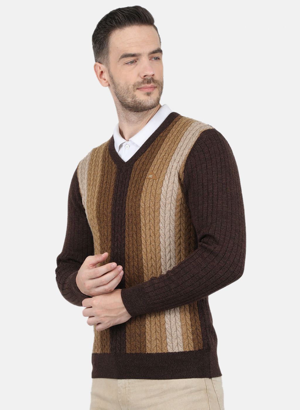 Men Brown Self Design Pullover