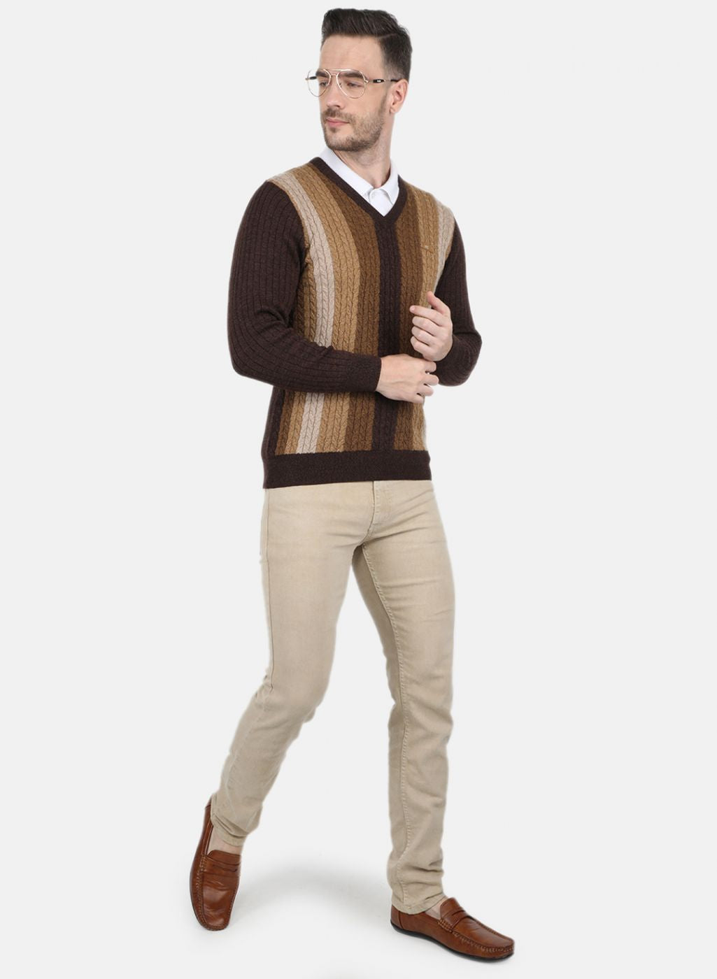 Men Brown Self Design Pullover