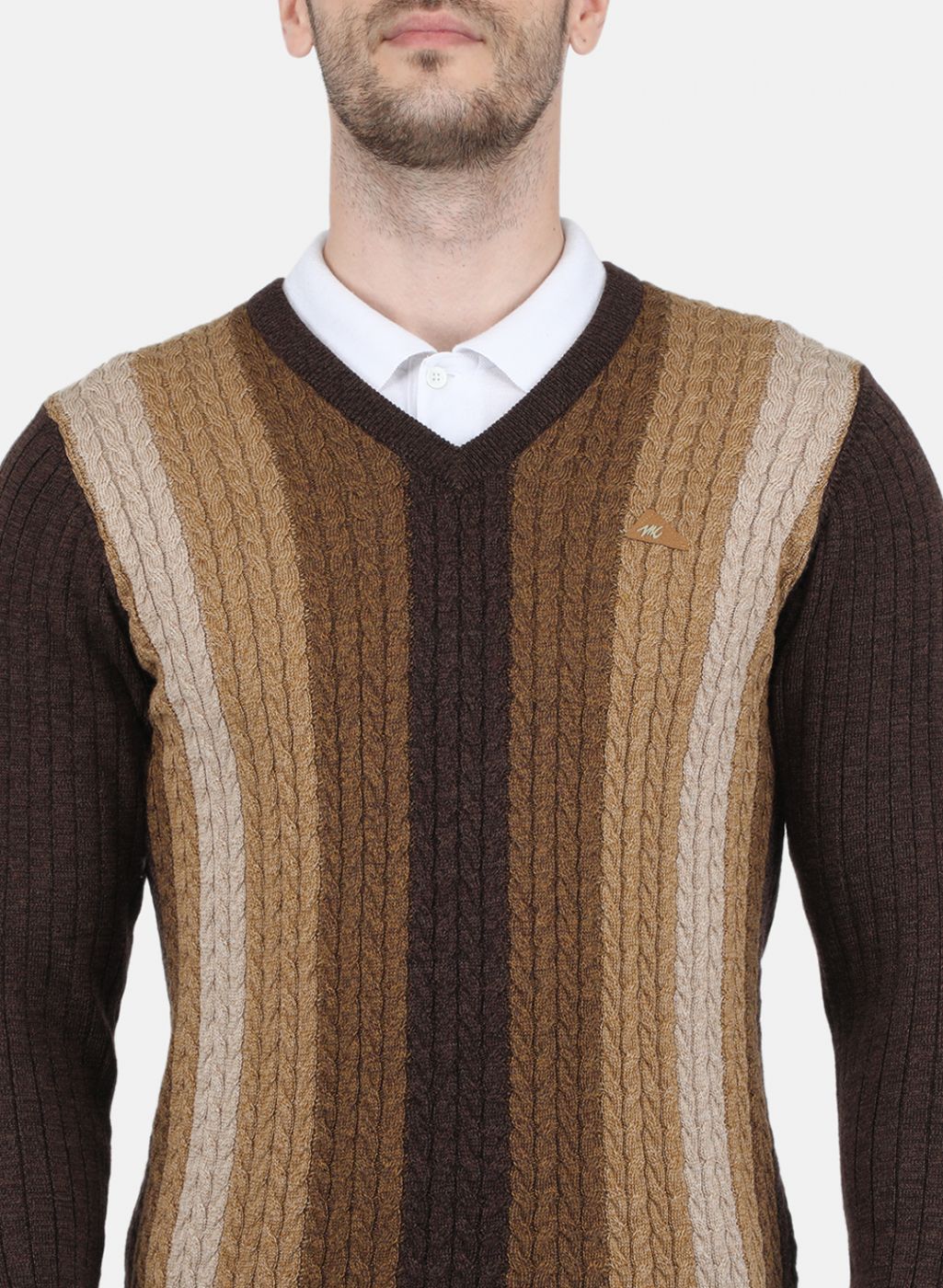 Men Brown Self Design Pullover