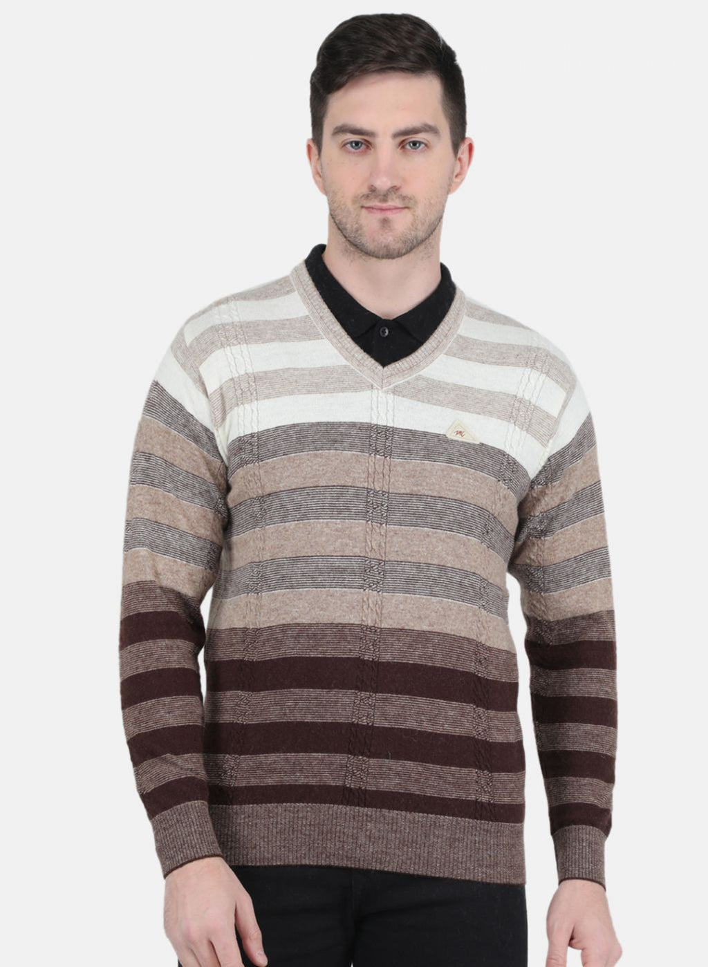 Men Brown Self Design Pullover