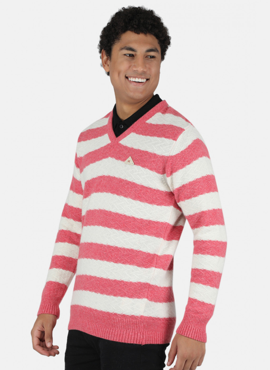 Men Pink Self Design Pullover