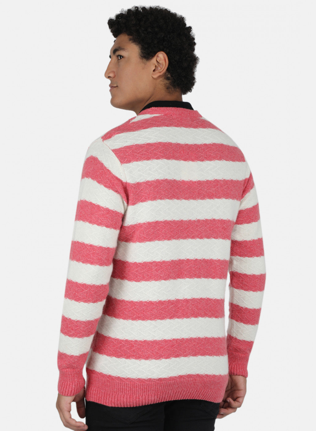 Men Pink Self Design Pullover