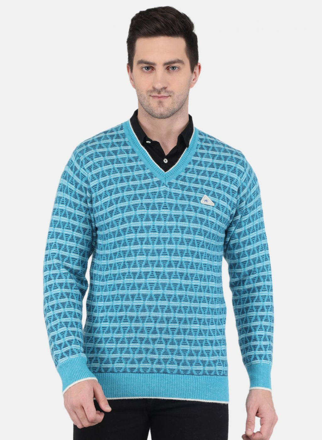 Men Blue Jaquard Pullover