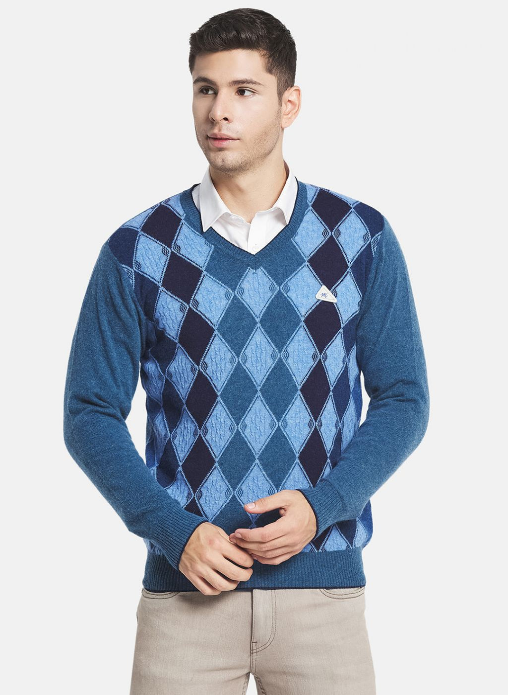 Men Blue Printed Pullover
