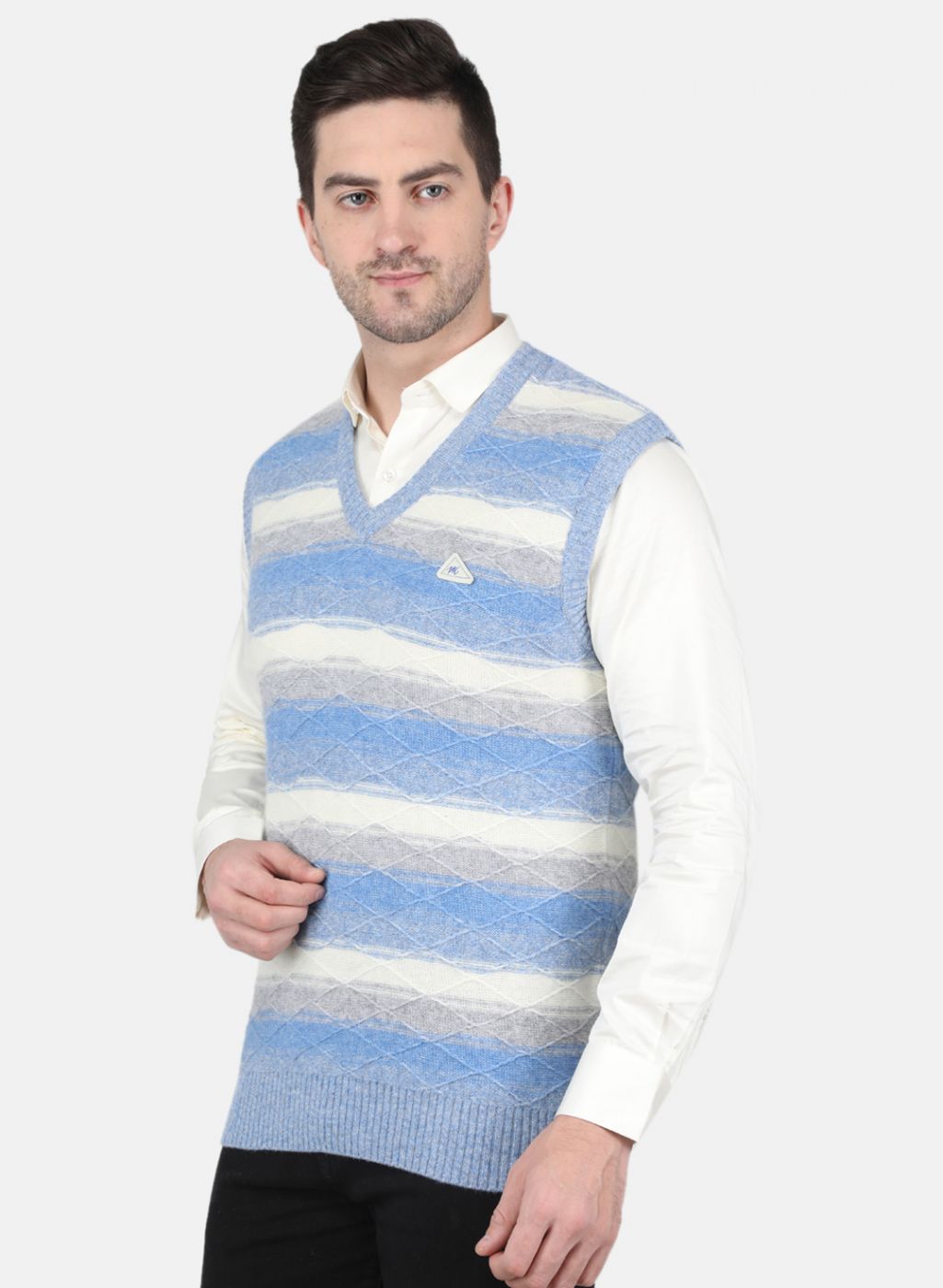 Men Blue Self Design Sweater