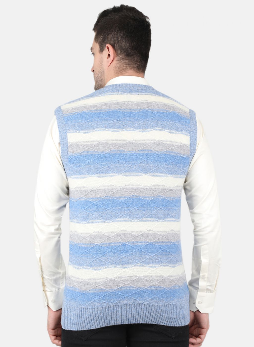 Men Blue Self Design Sweater