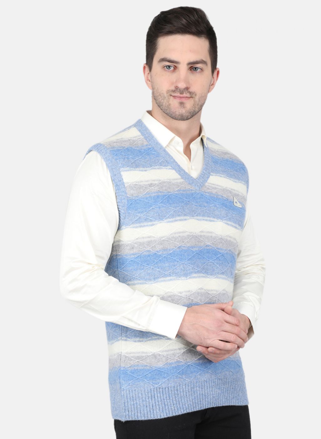 Men Blue Self Design Sweater