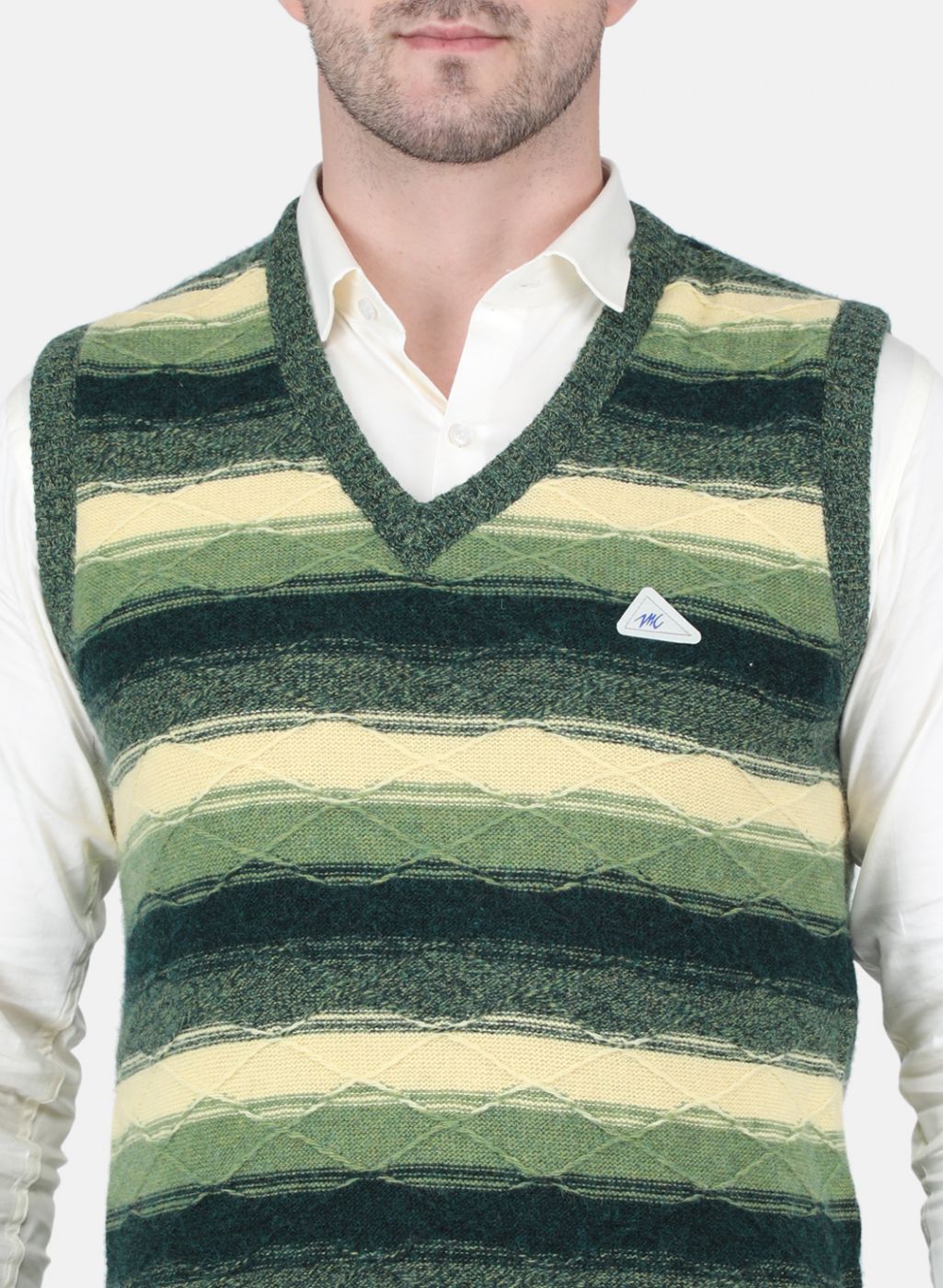 Men Green Self Design Sweater