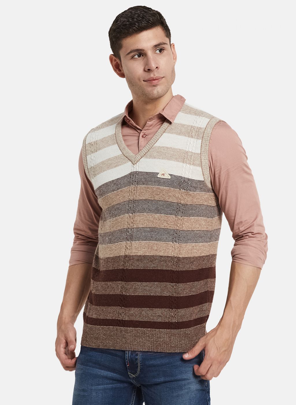 Men Brown Self Design Sweater