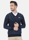 Men NAvy Blue Self Design Pullover