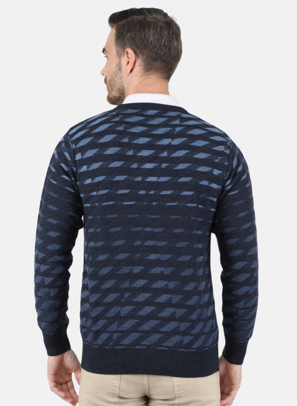 Men NAvy Blue Self Design Pullover