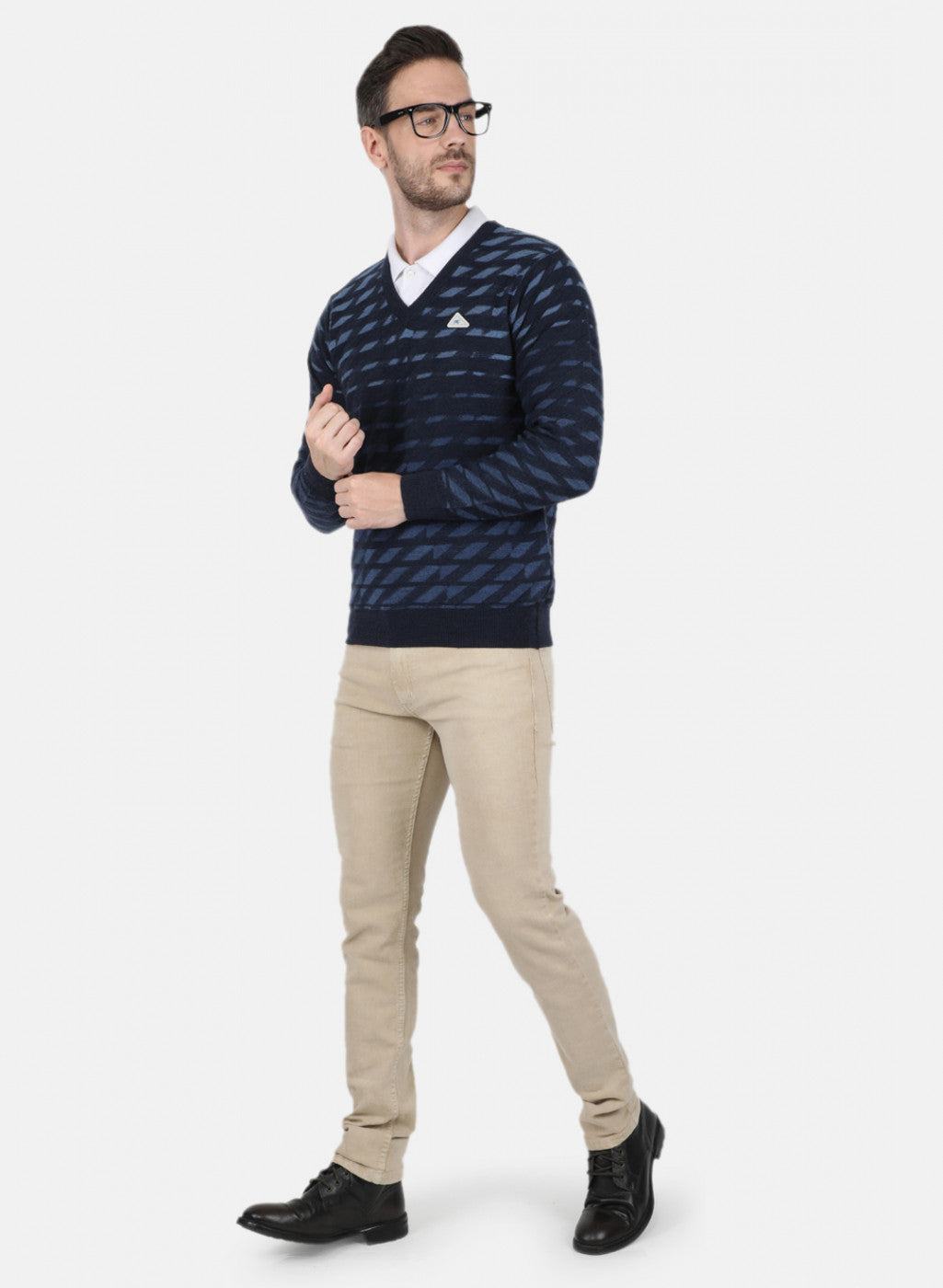 Men NAvy Blue Self Design Pullover