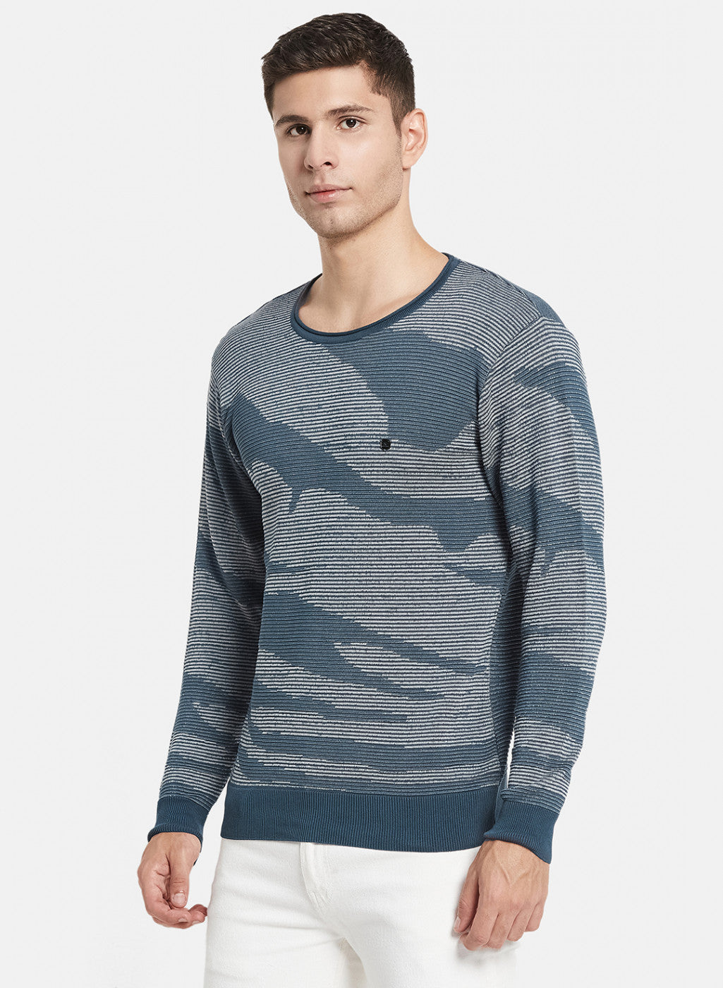 Men Blue Jaquard Pullover