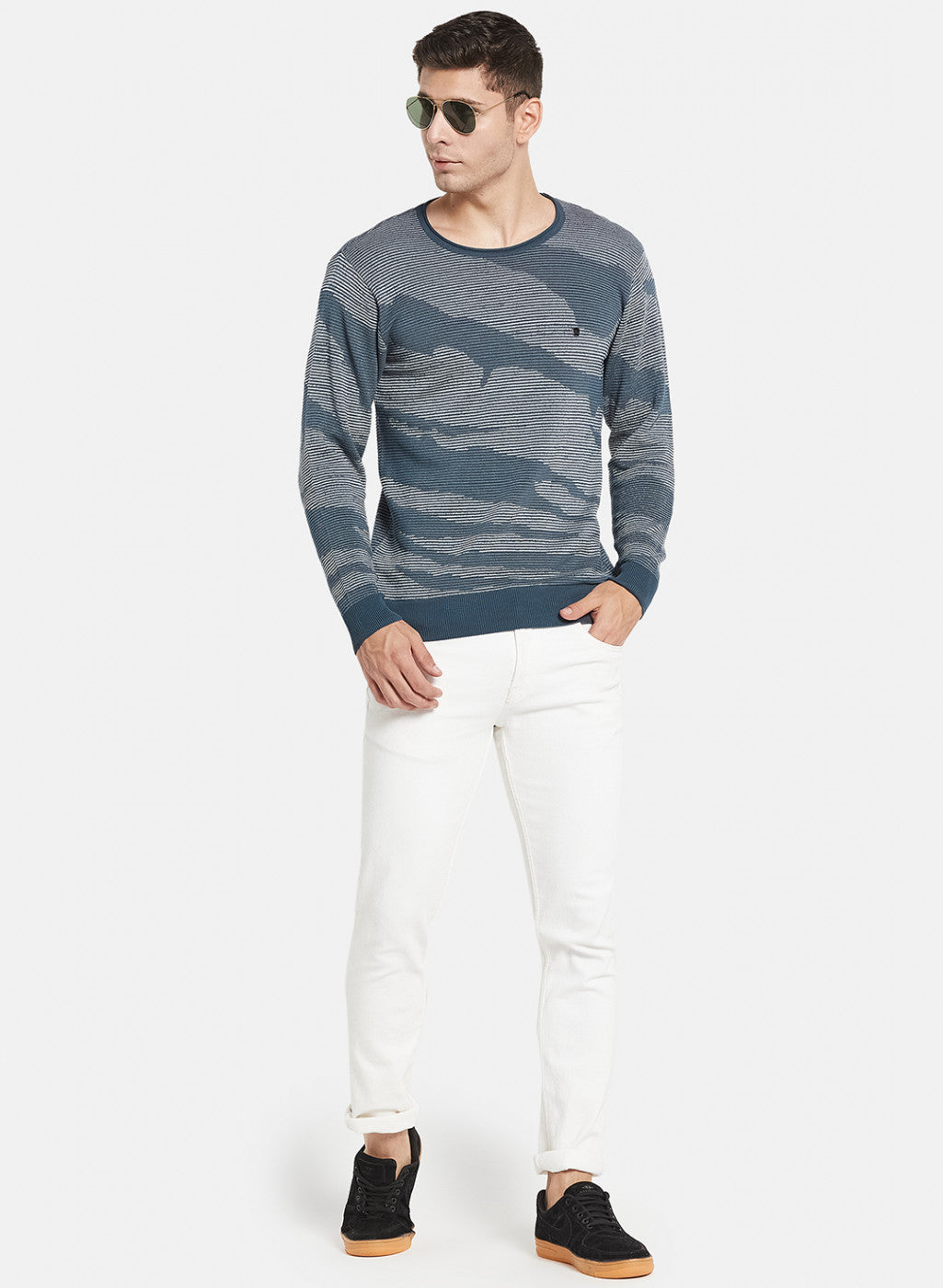 Men Blue Jaquard Pullover