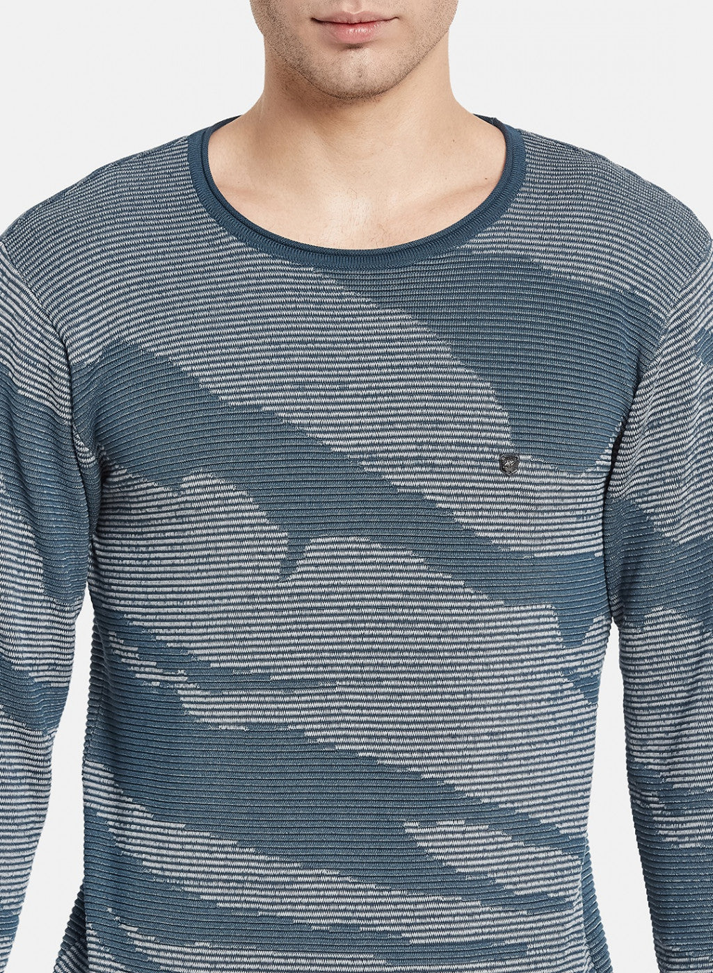 Men Blue Jaquard Pullover