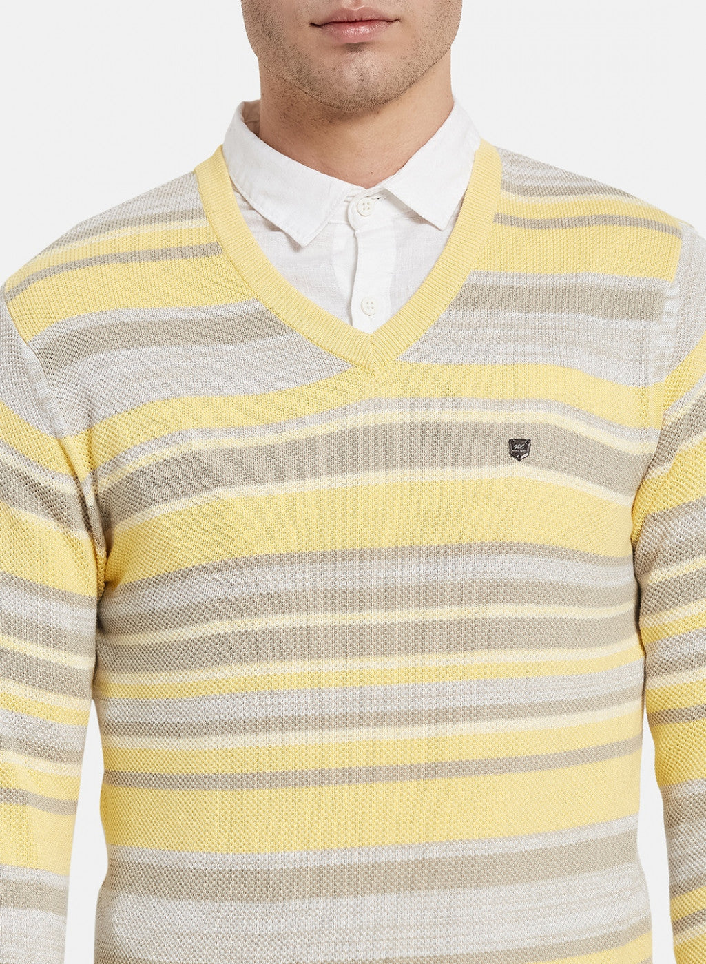 Men Yellow Stripe Pullover